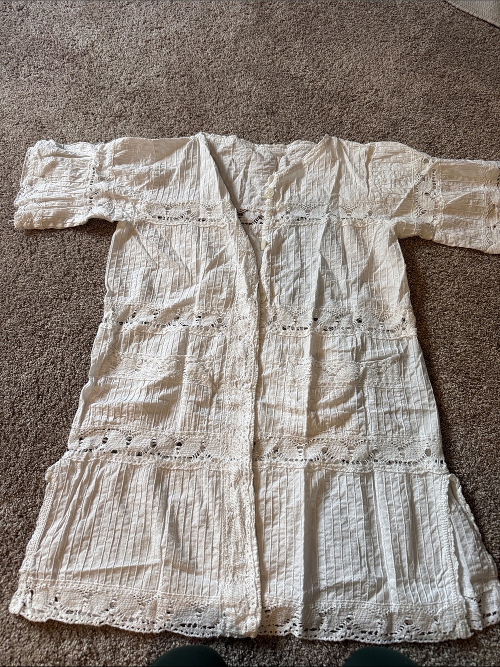 Vintage White Crochet-Trim Mini Dress